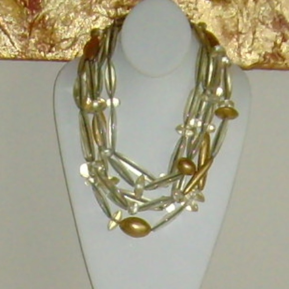 Gerda Lynggaard MONIES Clear Lucite and Gold Leaf Multi-Strand Necklace - Picture 11 of 12